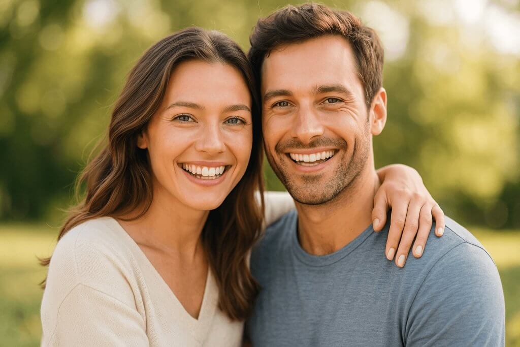Zwei glückliche Menschen Mann und Frau - Honeymoon Effekt