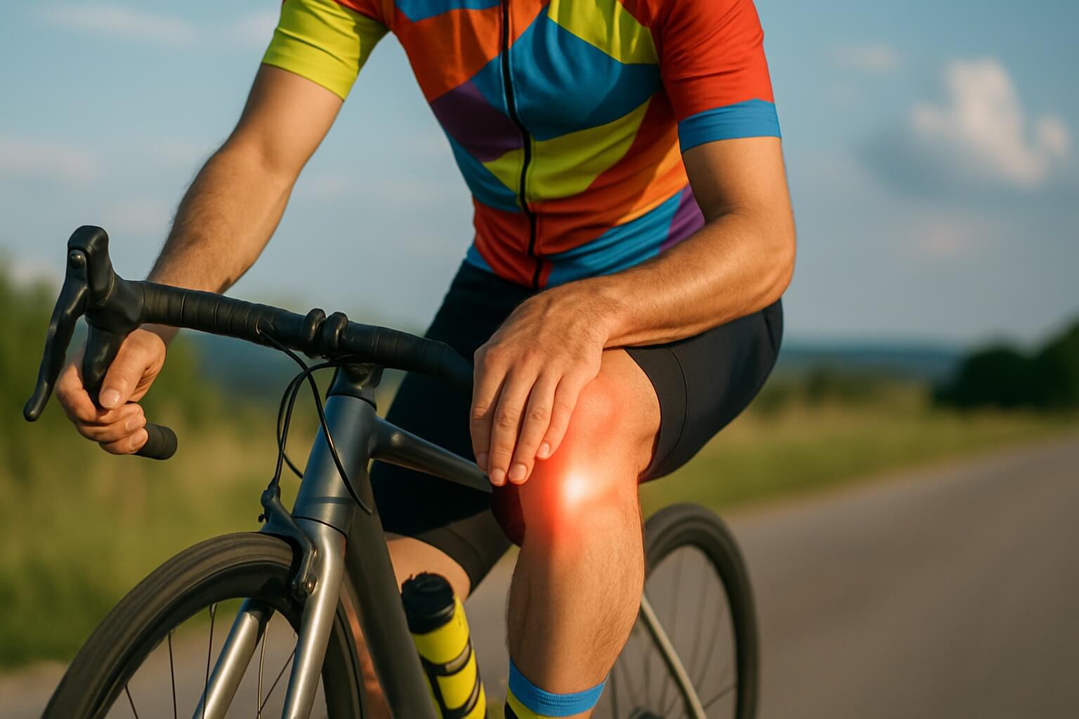 Rennradfahrer mit Knieschmerzen